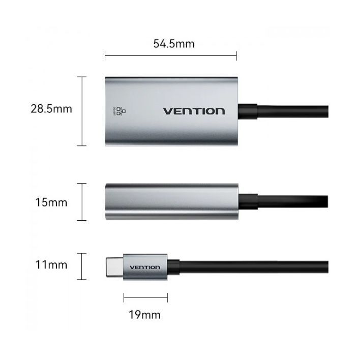 Переходник USB-C to RJ45 Ethernet 1000Mbps black Vention (CFPHB) изображение 4