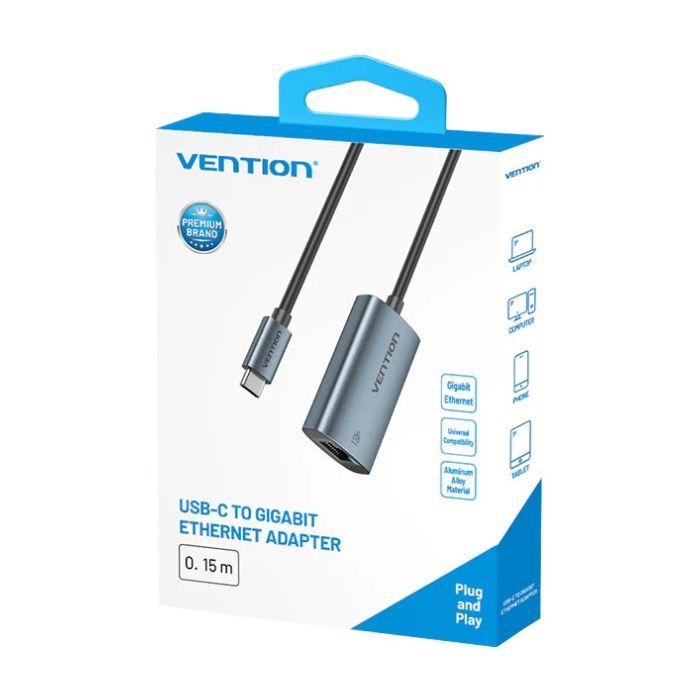 Переходник USB-C to RJ45 Ethernet 1000Mbps black Vention (CFPHB) изображение 5