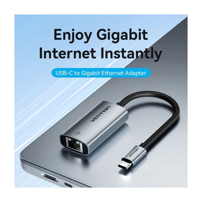 Переходник USB-C to RJ45 Ethernet 1000Mbps black Vention (CFPHB) изображение 6