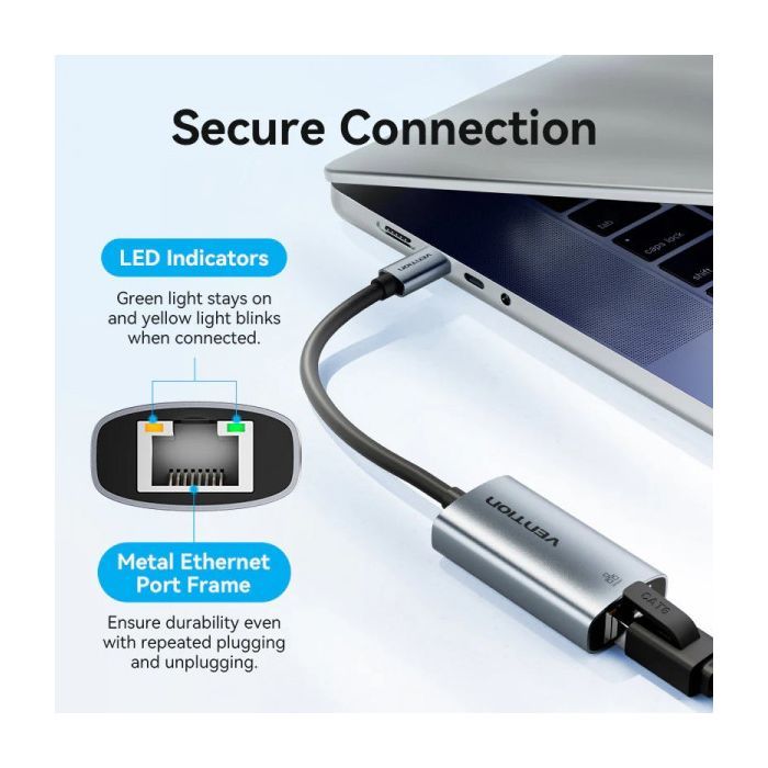 Переходник USB-C to RJ45 Ethernet 1000Mbps black Vention (CFPHB) изображение 8