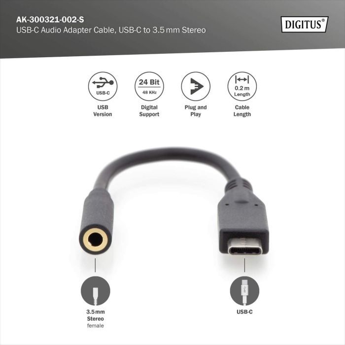Переходник USB-C M to 3.5mm F 0.2m Digitus (AK-300321-002-S) изображение 4