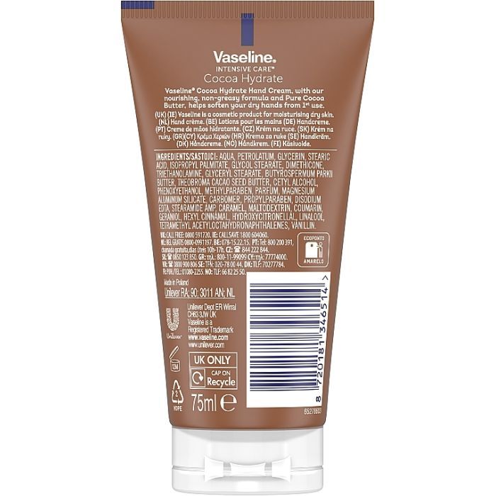 Крем для рук Vaseline Увлажняющий С какао-маслом 75 мл (8720181346514) изображение 3
