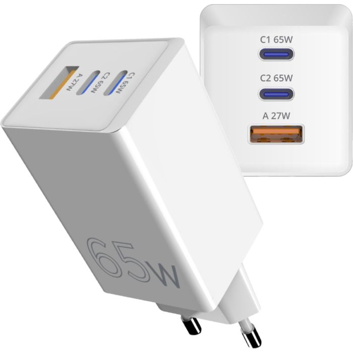 Зарядное устройство Sigma 2xUSB-C PD65W + 1xUSB QC3.0 GaN X-power PS65-01 white (4827798637715)