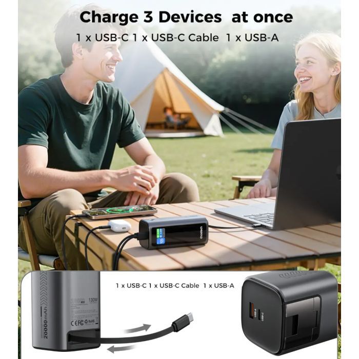 Батарея универсальная Choetech 20000mAh, PD/130W, QC, AFC , TFT, pass-through charging (B815C) изображение 9