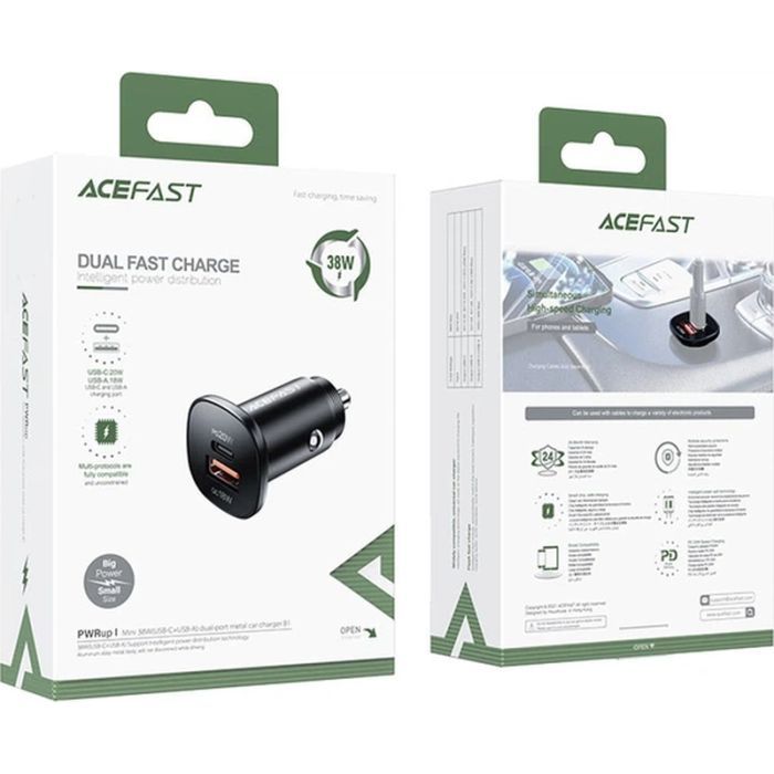 Зарядное устройство Acefast 1xUSB-C PD20W + 1xUSB QC3.0 18W car adapter metal (6974316280330) изображение 3