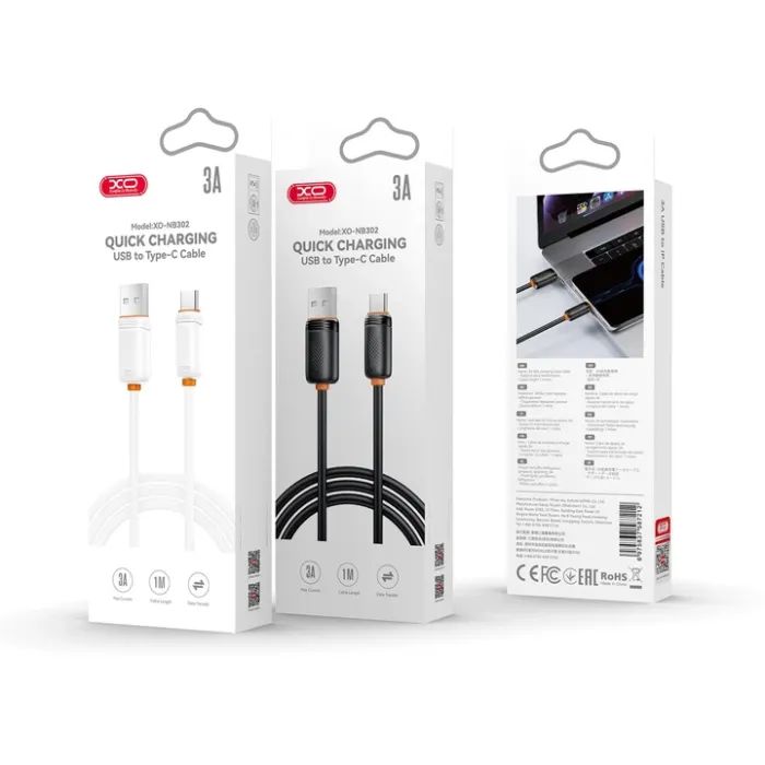 Дата кабель USB 2.0 AM to USB-C 2.0m 3A black XO (NB302-AC-2.black) изображение 5