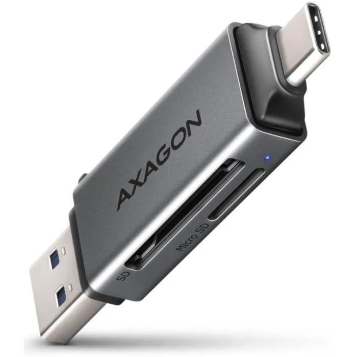 Считыватель флеш-карт AXAGON USB-C + USB-A to SD/microSD 5Gbps gray (CRE-DAC)