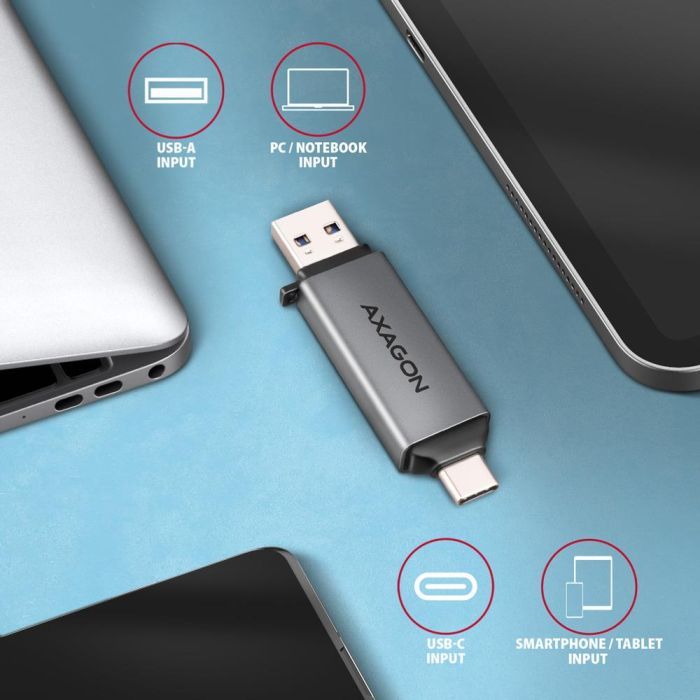 Зчитувач флеш-карт AXAGON USB-C + USB-A to SD/microSD 5Gbps gray (CRE-DAC) зображення 4