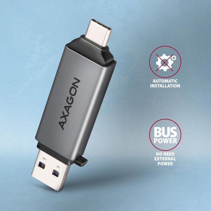 Зчитувач флеш-карт AXAGON USB-C + USB-A to SD/microSD 5Gbps gray (CRE-DAC) зображення 5