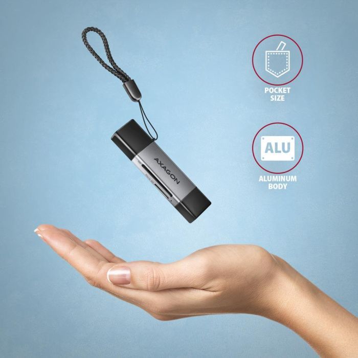 Зчитувач флеш-карт AXAGON USB-C + USB-A to SD/microSD 5Gbps gray (CRE-DAC) зображення 6