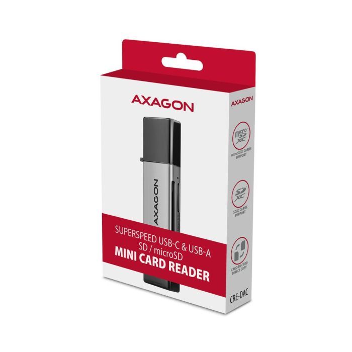 Зчитувач флеш-карт AXAGON USB-C + USB-A to SD/microSD 5Gbps gray (CRE-DAC) зображення 8