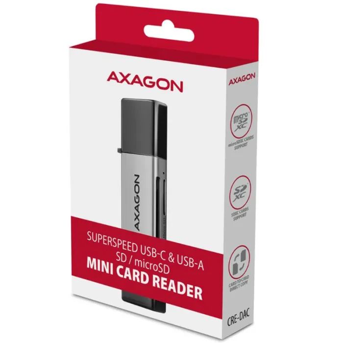 Считыватель флеш-карт AXAGON USB-C + USB-A to SD/microSD 5Gbps gray (CRE-DAC) изображение 8