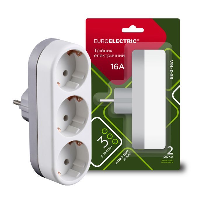 Сетевой разветвитель EUROELECTRIC X3 16 A White с заземлением (EE-3-16A)