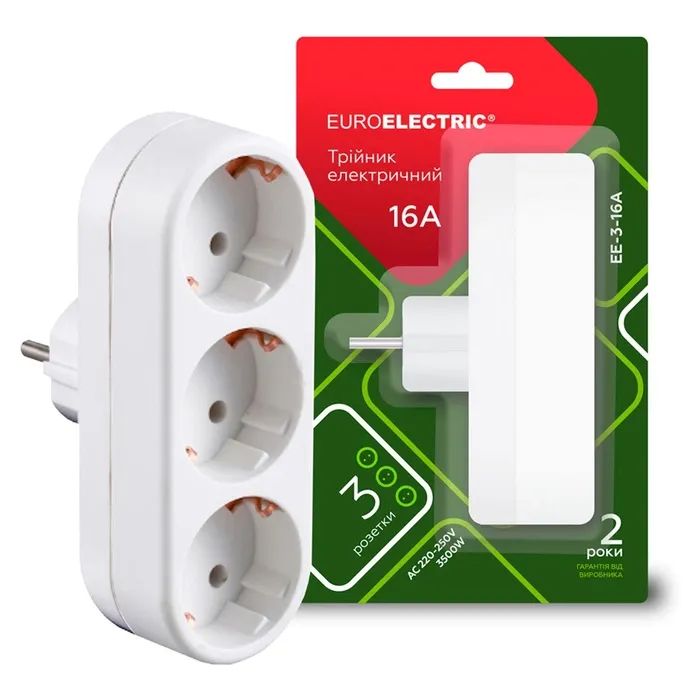Сетевой разветвитель EUROELECTRIC X3 16 A White с заземлением (EE-3-16A) изображение 2