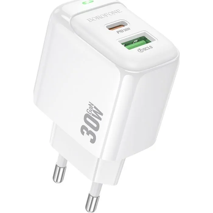 Зарядное устройство BOROFONE BAS45A 1xUSB-C PD30W + 1xUSB QC3.0 white (6941991113871) изображение 2