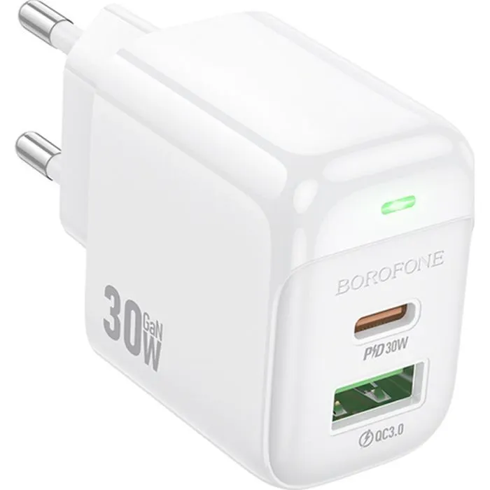 Зарядное устройство BOROFONE BAS45A 1xUSB-C PD30W + 1xUSB QC3.0 white (6941991113871) изображение 3