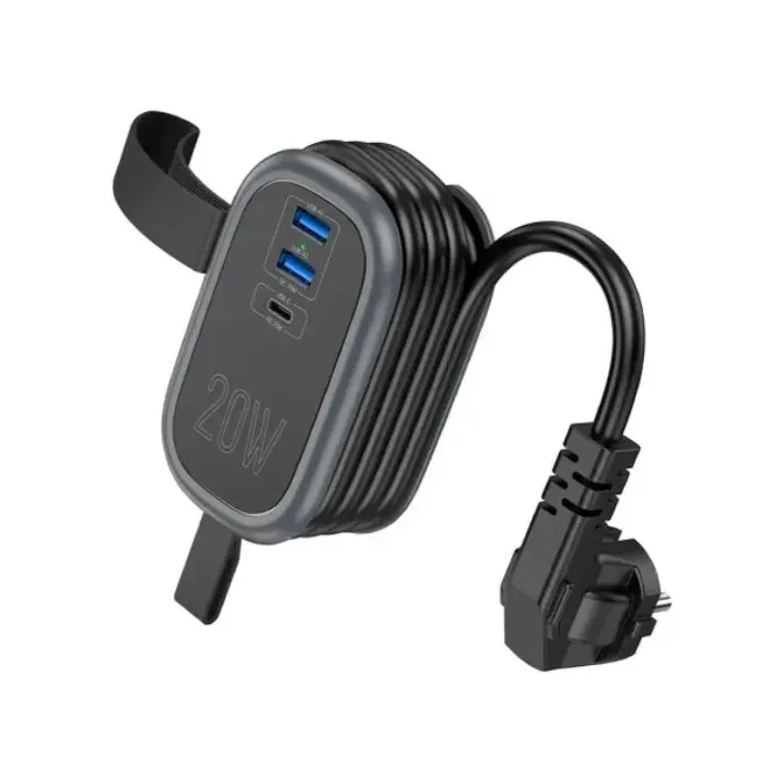 Сетевой фильтр питания HOCO NS7 1 роз, 2 USB,USB-C, 20W, 1.1м, Black (NS7B)