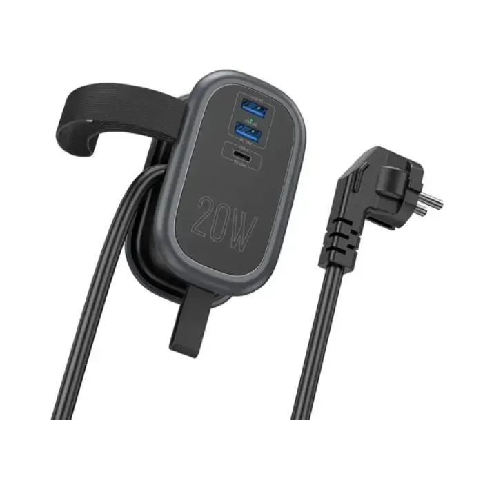 Сетевой фильтр питания HOCO NS7 1 роз, 2 USB,USB-C, 20W, 1.1м, Black (NS7B) изображение 3