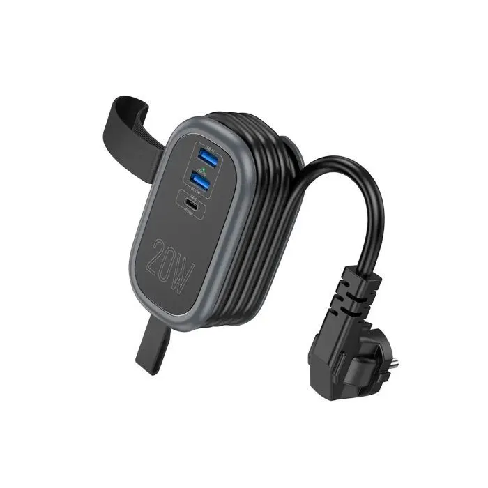 Сетевой фильтр питания HOCO NS7 1 роз, 2 USB,USB-C, 20W, 1.1м, Black (NS7B) изображение 6
