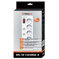 Мережевий фільтр живлення REAL-EL RS-5F CHARGE 4, 3m, white (EL122300015) зображення 2