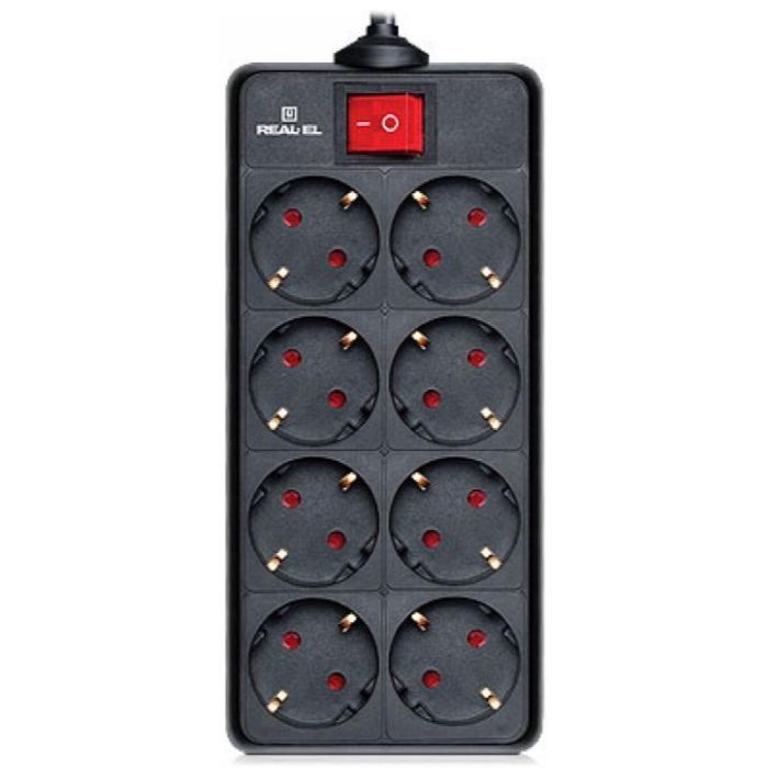 Мережевий фільтр живлення REAL-EL REAL-EL RS-8 PROTECT, 3m, black (EL122300022)