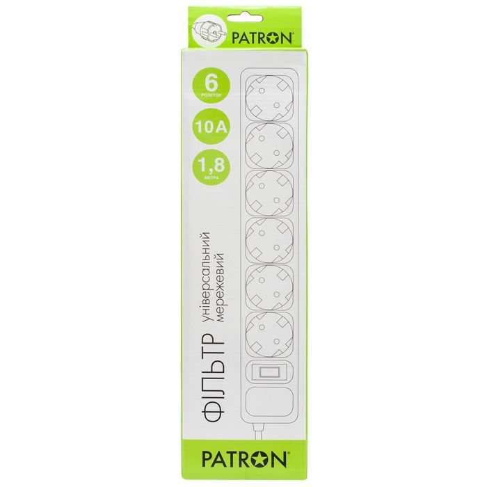 Сетевой фильтр питания Patron 1.8 m3*1mm2 (SP-1062) 6 розеток BLACK (EXT-PN-SP-1062) изображение 2