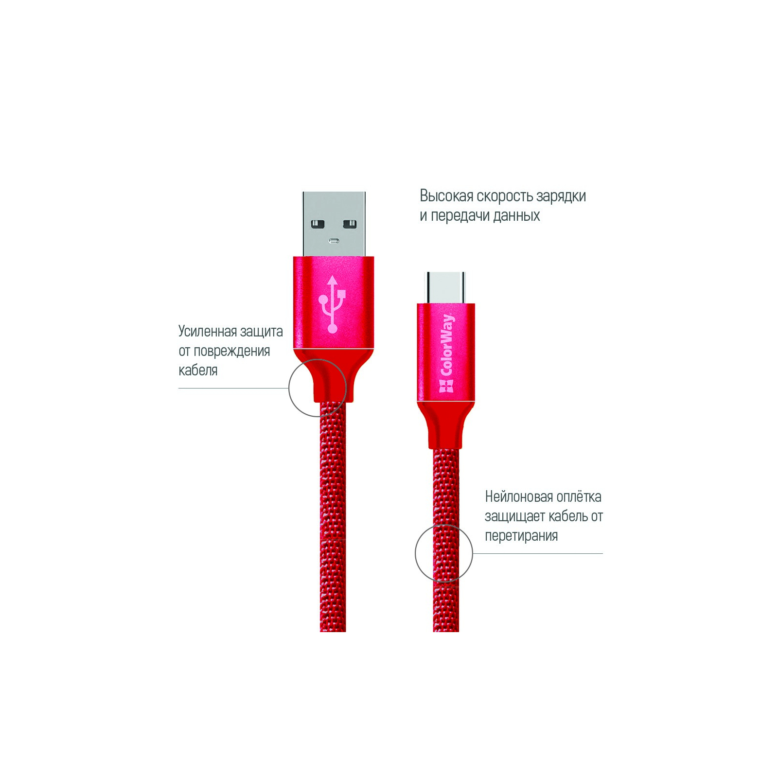 Дата кабель Кабель Colorway USB - Type-C 2.1А 1м червоний ColorWay (CW-CBUC003-RD) зображення 2