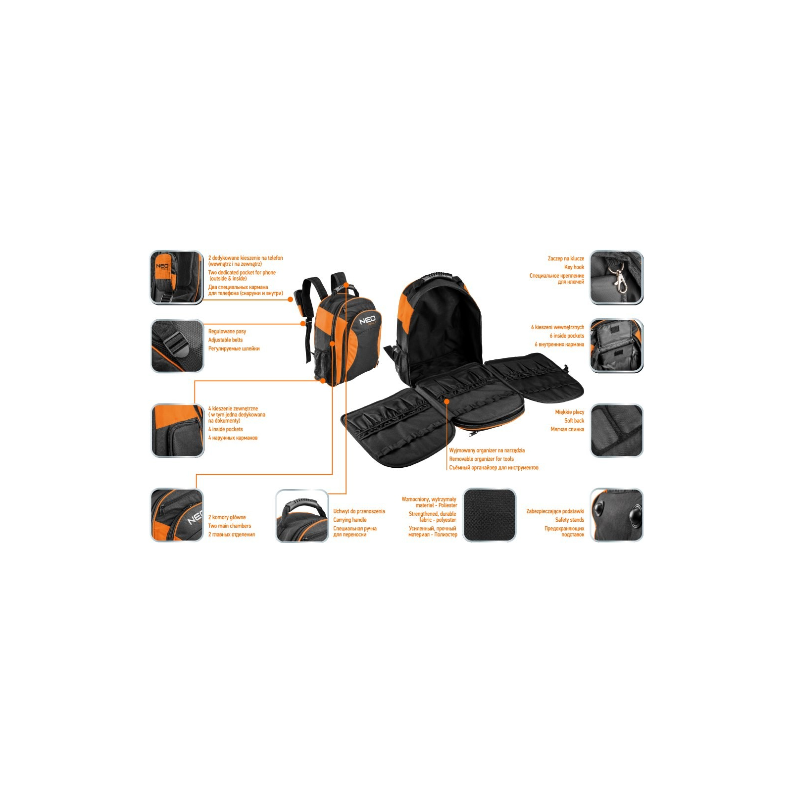 Сумка для інструмента Neo Tools рюкзак з вкладишем, поліестер 600D (84-307) зображення 2
