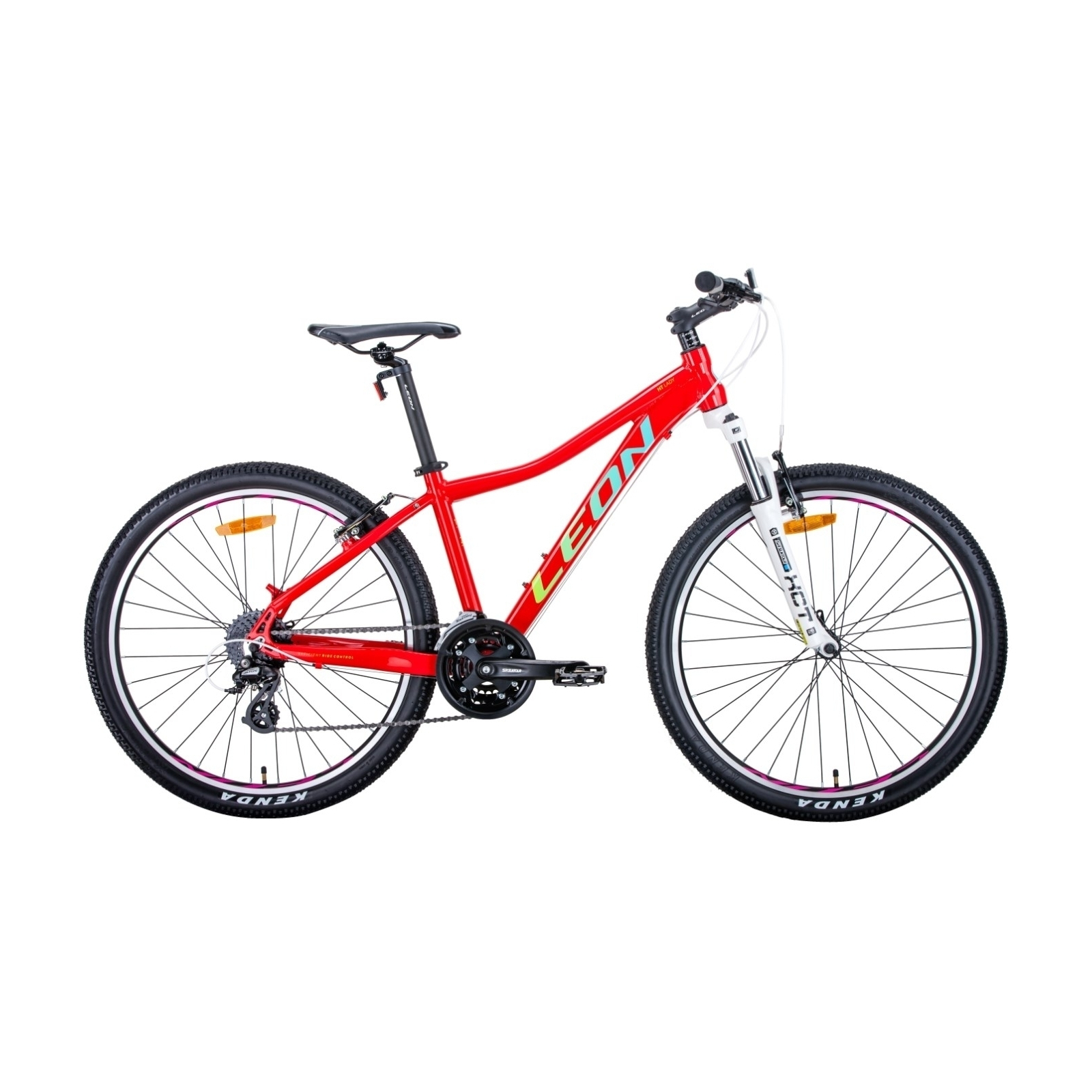 Велосипед Leon 26" HT-LADY AM Vbr рама-15" Al 2020 красный с салатовым и би (OPS-LN-26-050)