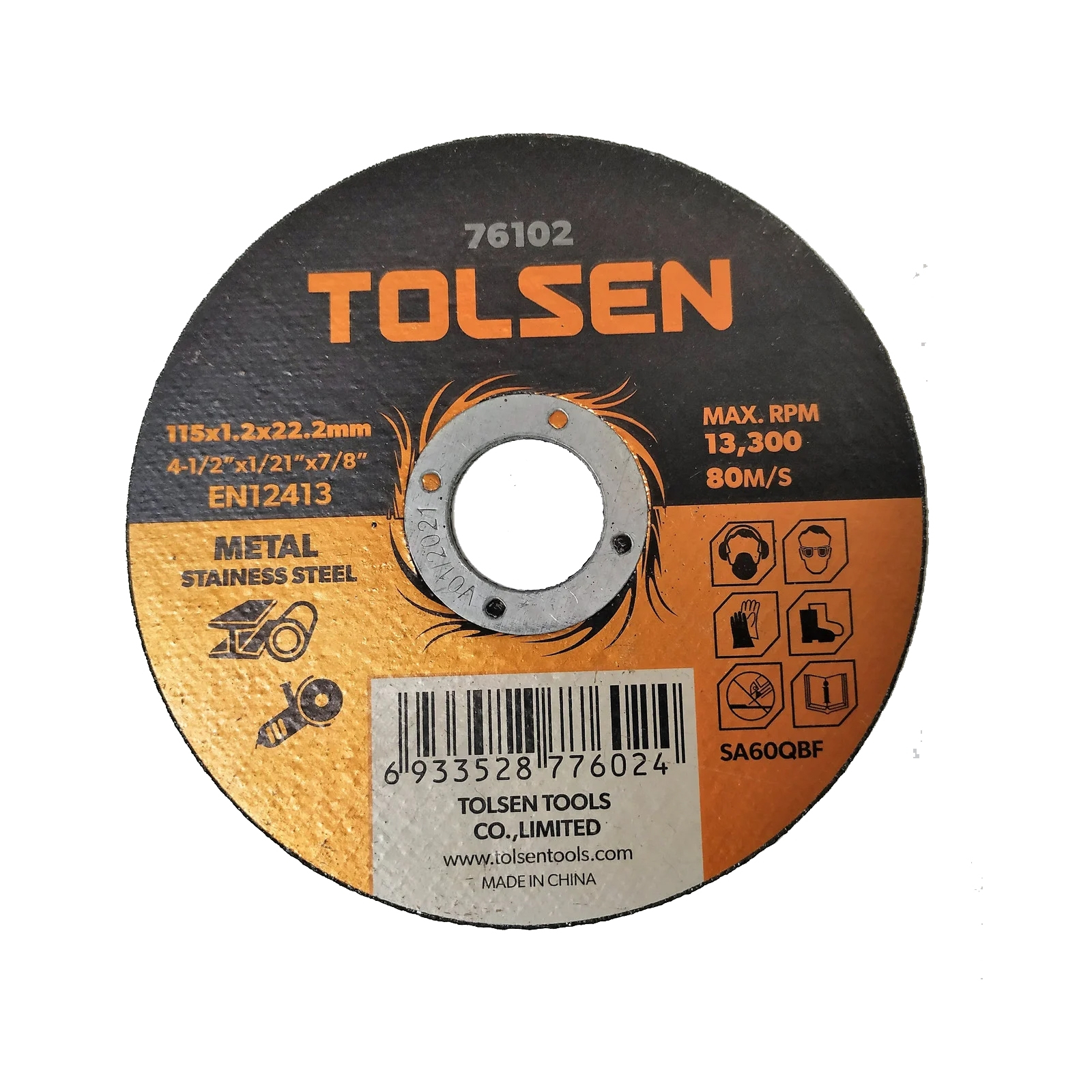 Круг отрезной Tolsen отрезной по металлу/нержавейке 115х1.2*22.2мм (76102)