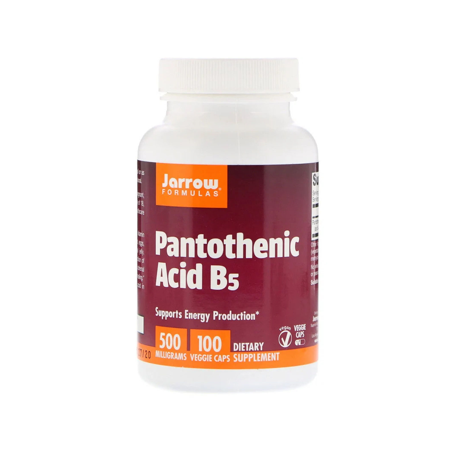Витамин Jarrow Formulas Пантотеновая Кислота (B5) Pantothenic Acid, 500 мг, 100 кап (JRW-18010)