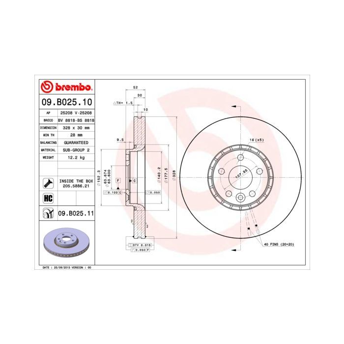 Гальмівний диск Brembo 09.B025.11