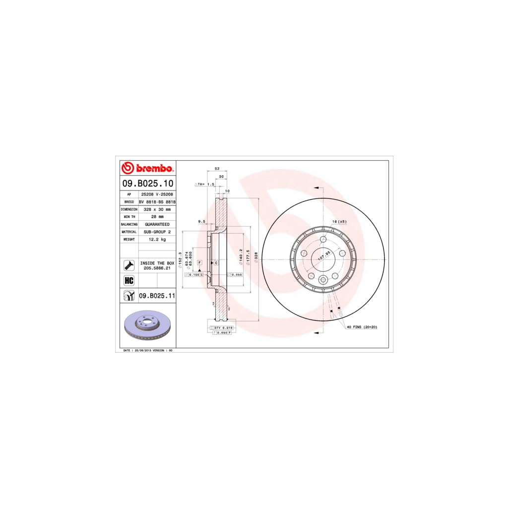 Тормозной диск Brembo 09.B025.11