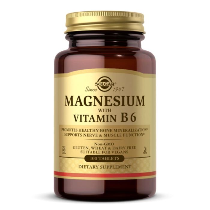 Минералы Solgar Магний с Витамином B6, Magnesium with Vitamin B6, 100 табле (SOL01720)