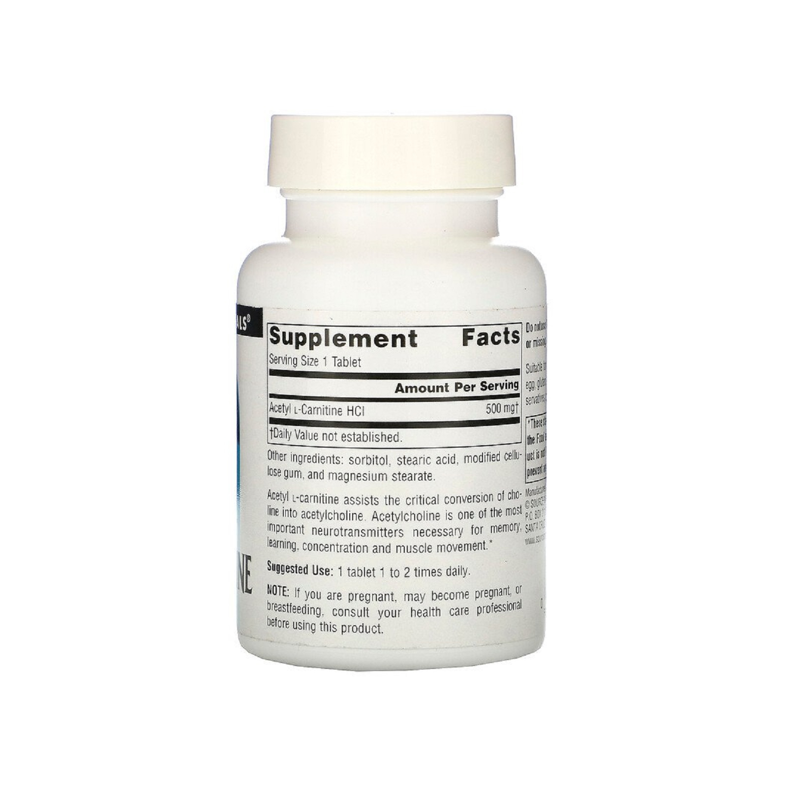 Вітамінно-мінеральний комплекс Source Naturals Ацетил-L-Карнітин 500 мг, Acetyl L-Carnitine, 60 таблеток (SNS-00499) зображення 2