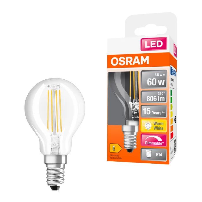 Лампочка Osram LED CL P60 DIM 6,5W/827 230V FIL E14 10x1 (4058075447875) изображение 3