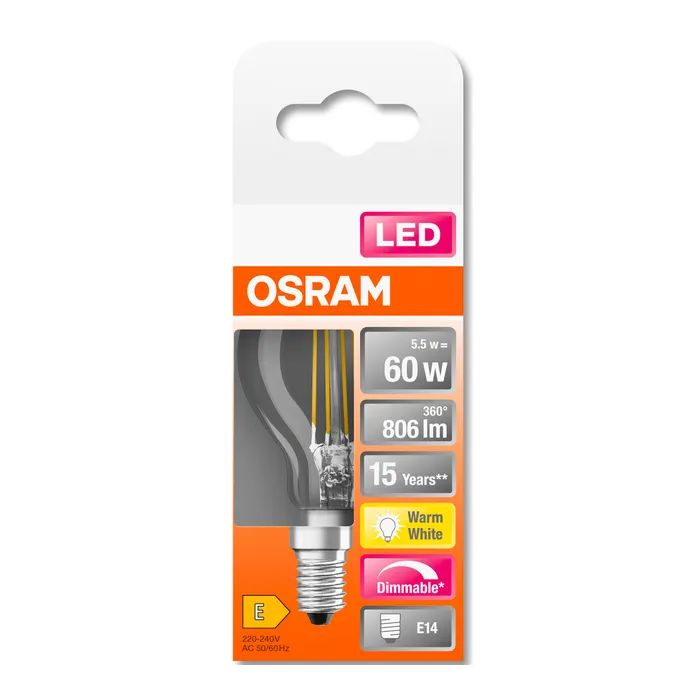 Лампочка Osram LED CL P60 DIM 6,5W/827 230V FIL E14 10x1 (4058075447875) изображение 5