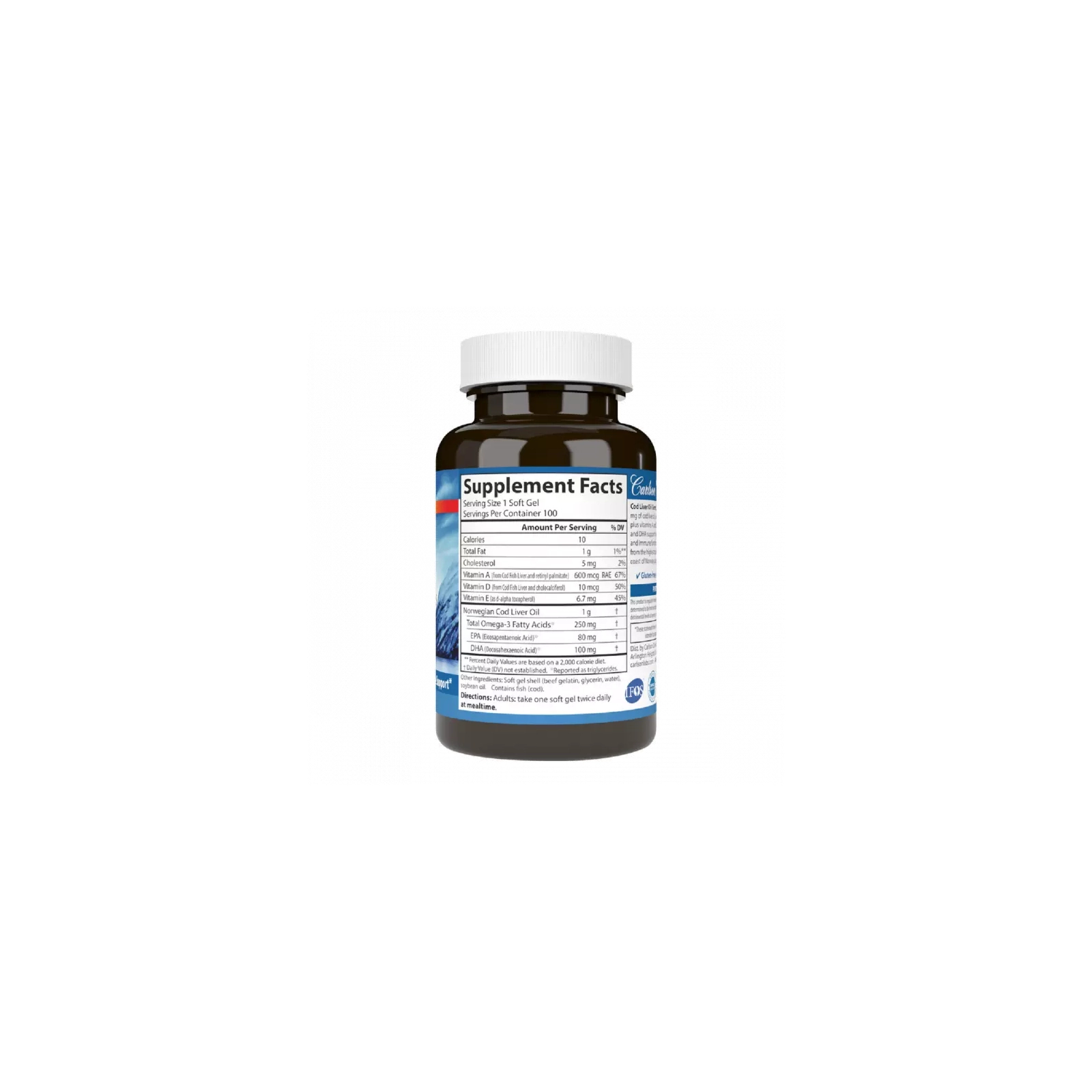 Жирные кислоты Carlson Жир из печени Норвежской Трески, 1000 мг, Cod Liver Oil, 10 (CAR-01301) изображение 2