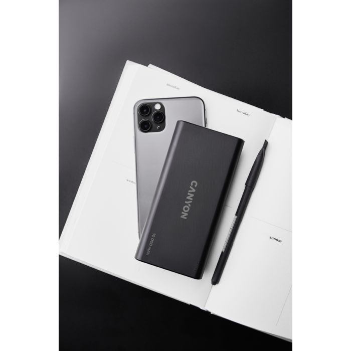 Батарея универсальная Canyon PB-108 10000mAh, Input 5V/2A, Output 5V/2.1A(Max), black (CNE-CPB1008B) изображение 4