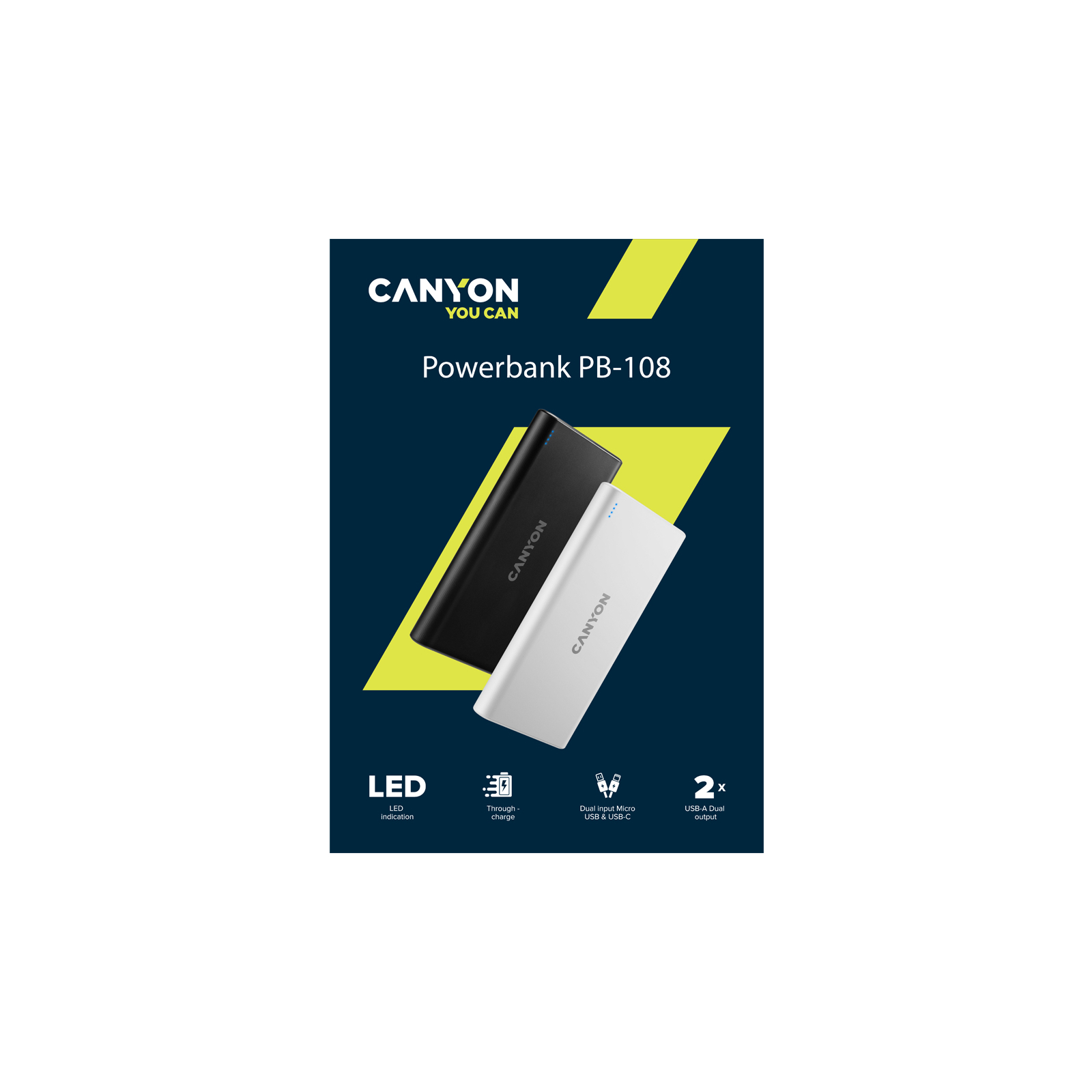 Батарея универсальная Canyon PB-108 10000mAh, Input 5V/2A, Output 5V/2.1A(Max), black (CNE-CPB1008B) изображение 7