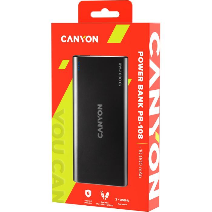 Батарея универсальная Canyon PB-108 10000mAh, Input 5V/2A, Output 5V/2.1A(Max), black (CNE-CPB1008B) изображение 8