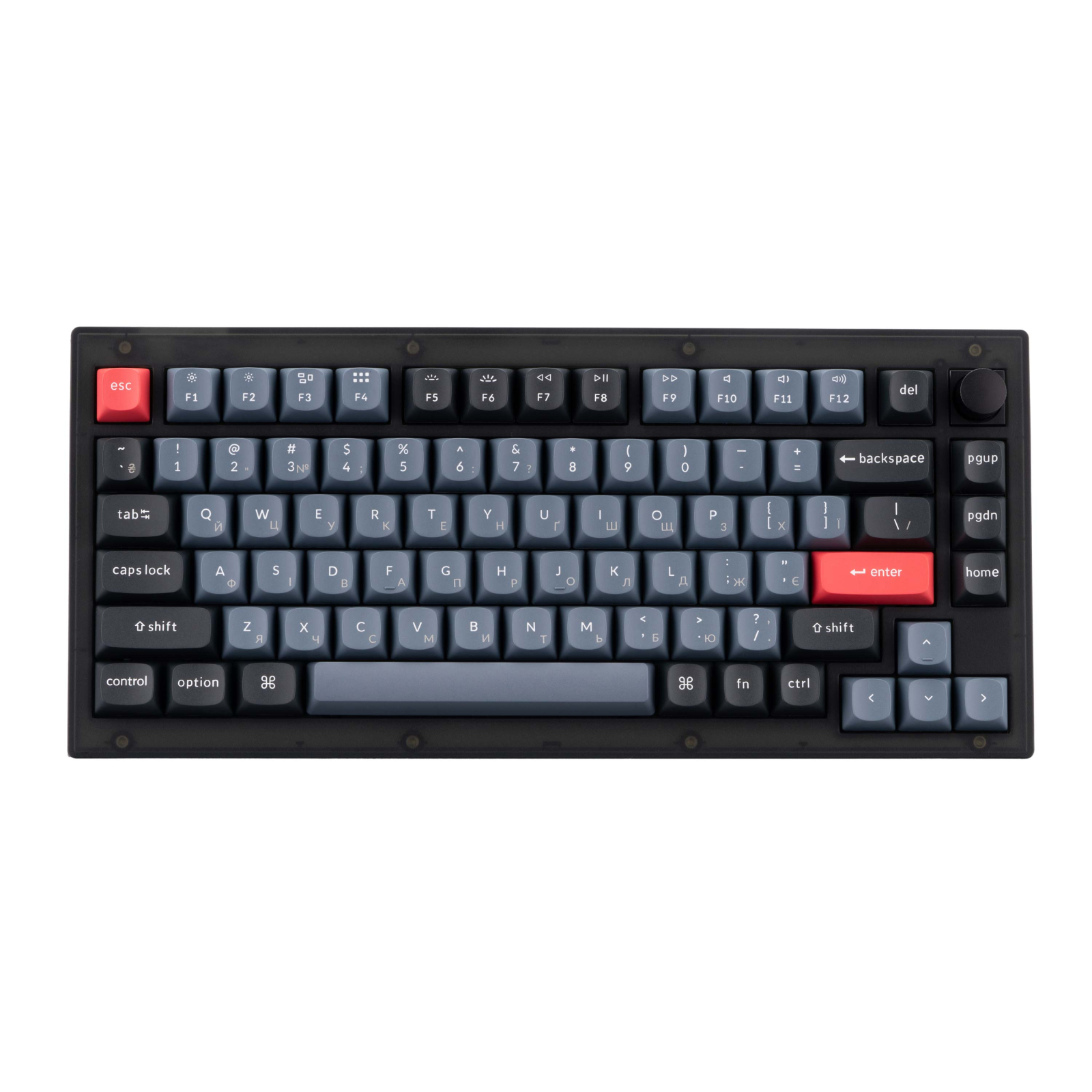 Клавіатура Keychron V1 84 Key QMK Gateron G PRO Brown Hot-Swap RGB Knob Frosted Black (V1C3_KEYCHRON)