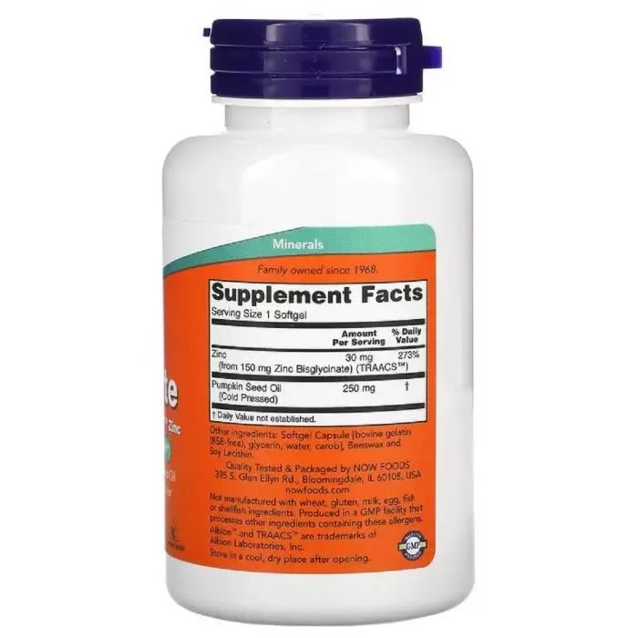 Минералы Now Foods Глицинат цинка, Zinc Glycinate, 120 гелевых капсул (NOW-01554) изображение 2
