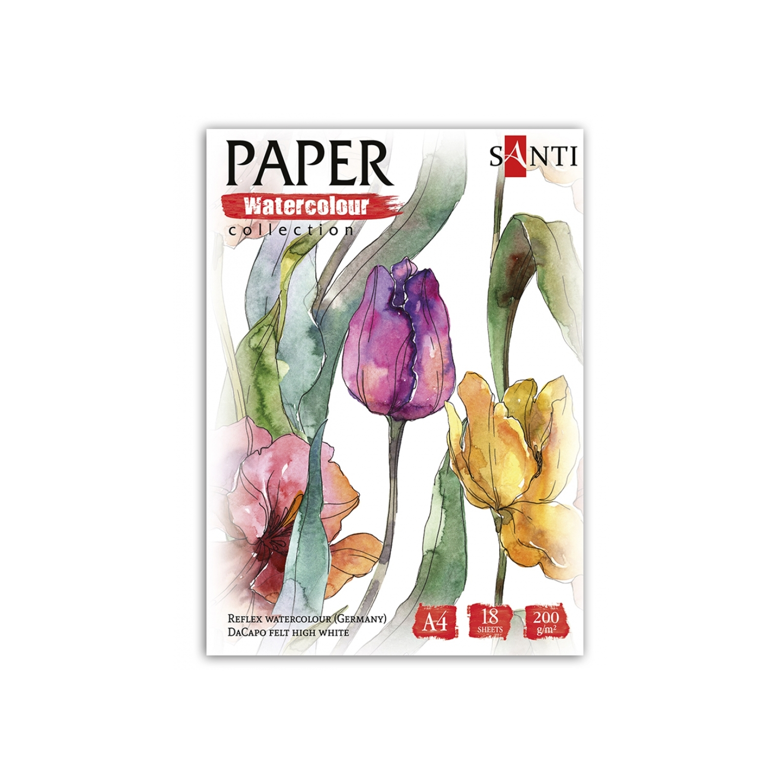 Бумага для рисования Santi набор для акварели Flowers, А4 Paper Watercolor Collection, 18 листов, 200г/м2 (130502)