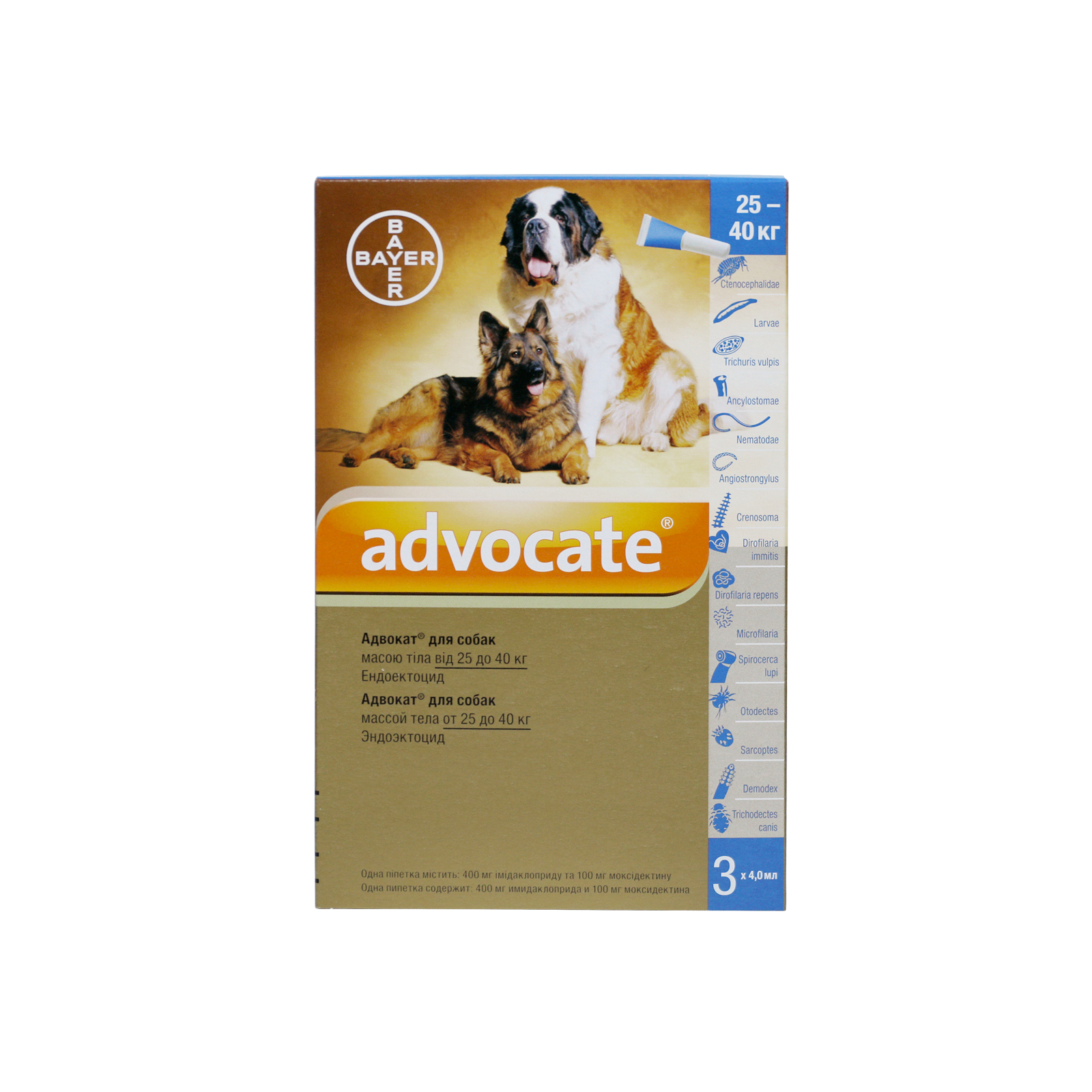 Капли для животных Bayer Адвокат от заражений эндо и экто паразитами для собак более 25 кг 3/4 мл (4007221037422) изображение 6