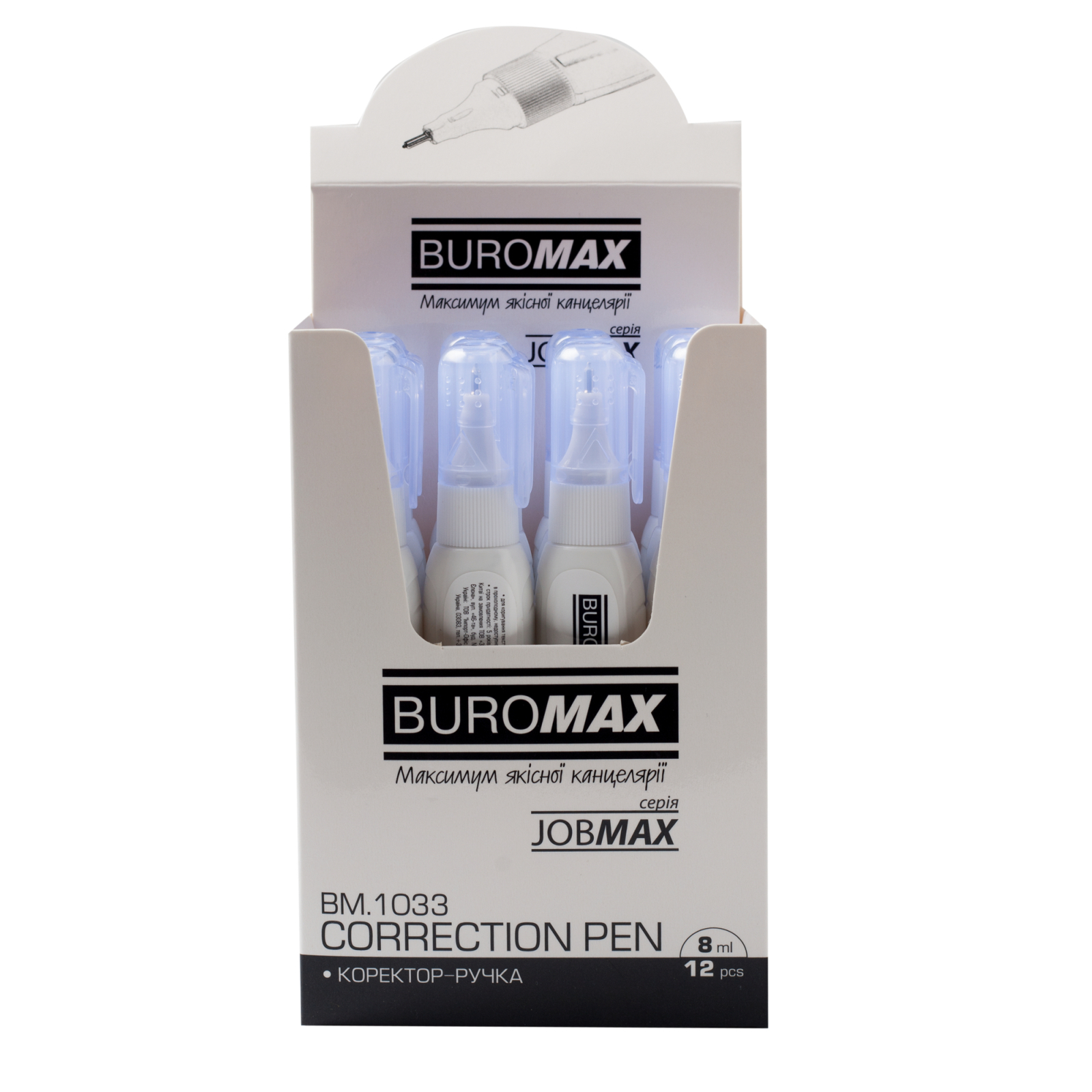 Корректор Buromax ручка 8 мл Jobmax, спиртовая основа, металлический наконечник (BM.1033) изображение 3