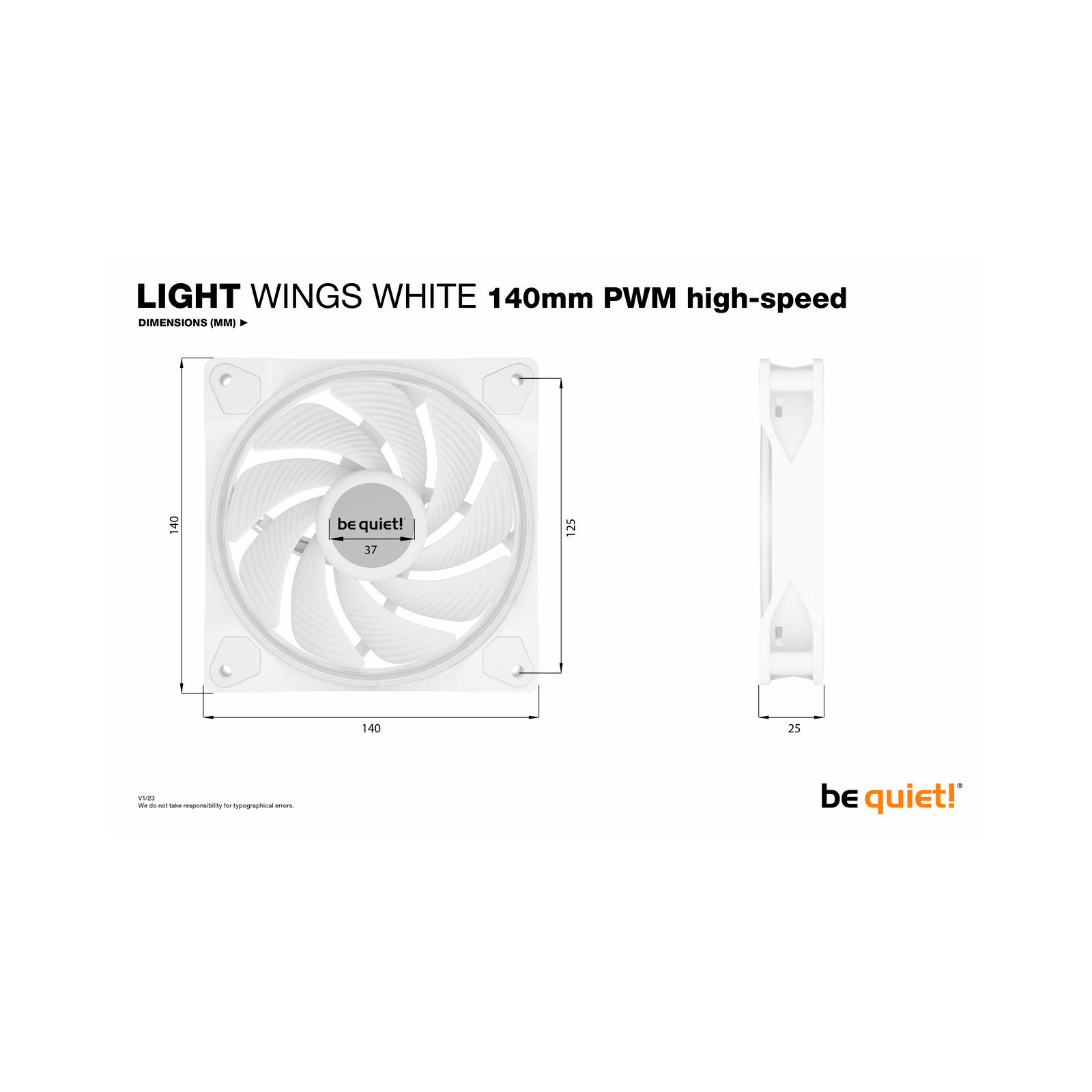 Кулер для корпуса Be quiet! Light Wings White 140mm PWM high-speed (BL103) изображение 7