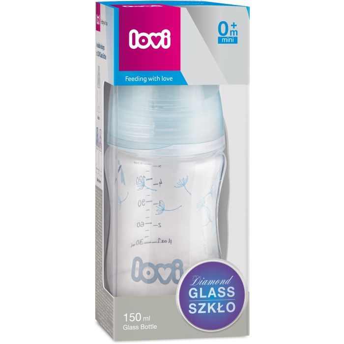 Бутылочка для кормления Lovi Diamond Glass Botanic стеклянная 150 мл Светло-синяя (74/105) изображение 3