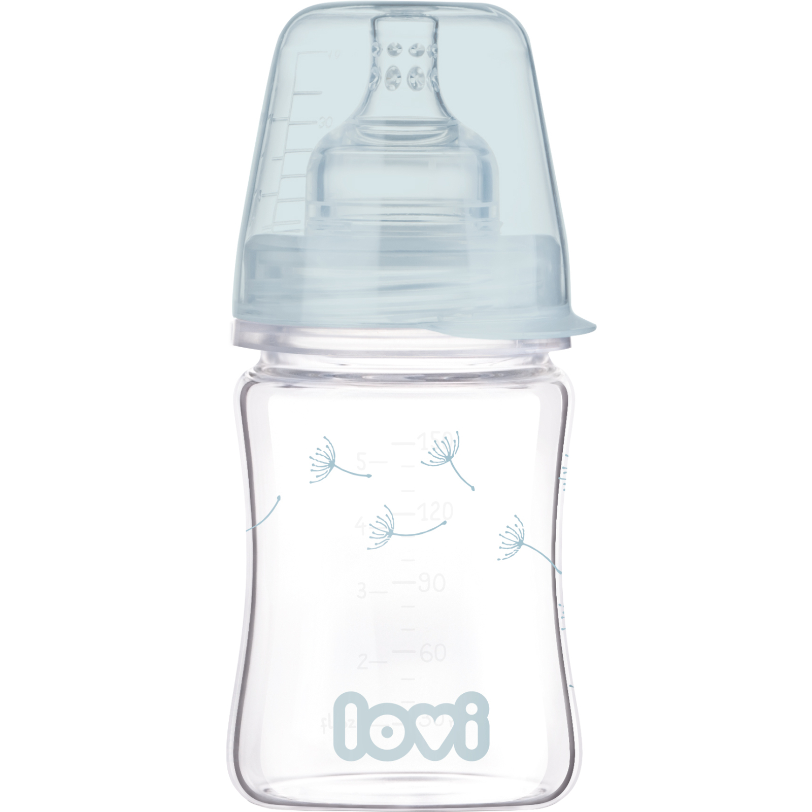 Пляшечка для годування Lovi Diamond Glass Botanic скляна 250 мл Світло-синя (74/205)