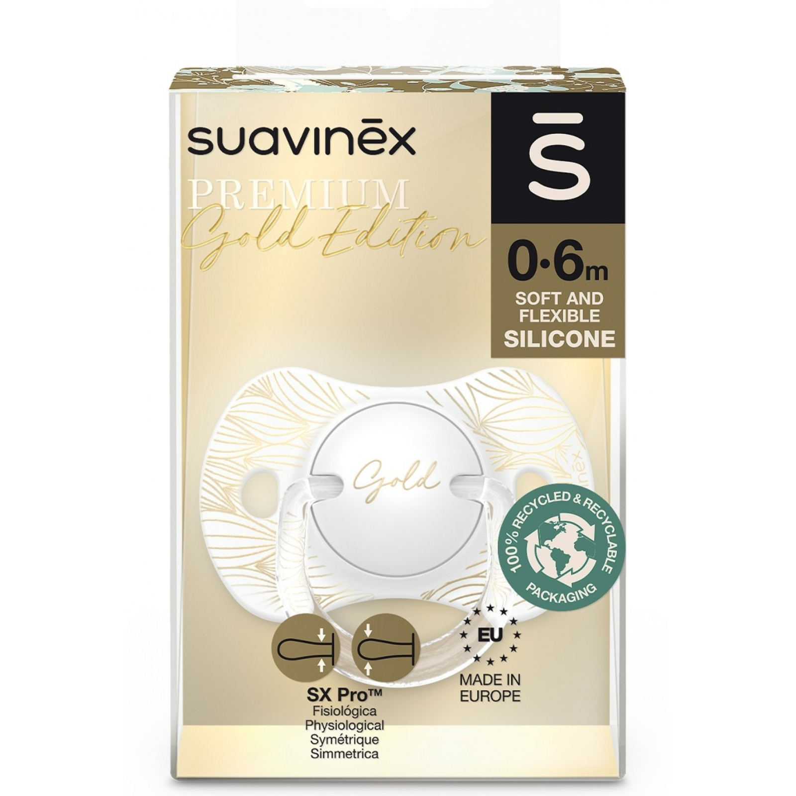 Пустушка Suavinex Gold Edition фізіологічна, 0-6 міс. біла (307857) зображення 3